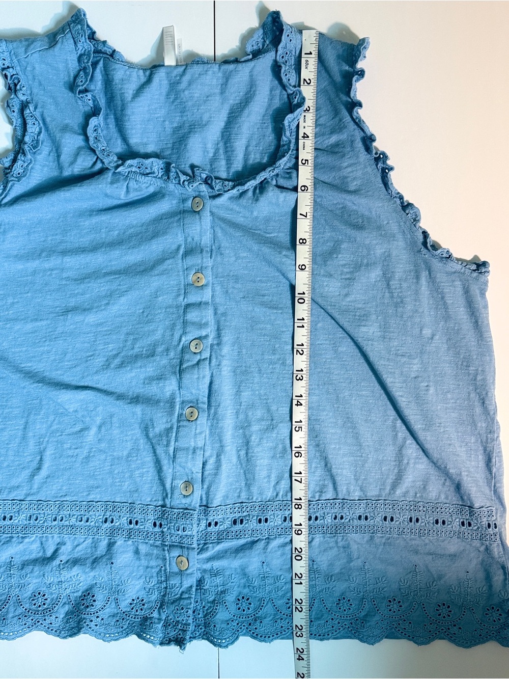 Kaktus Blue Ruffle Eyelet Button-Front Tank Cottagecore 100% Cotton  Size 2X - Picture 5 of 7